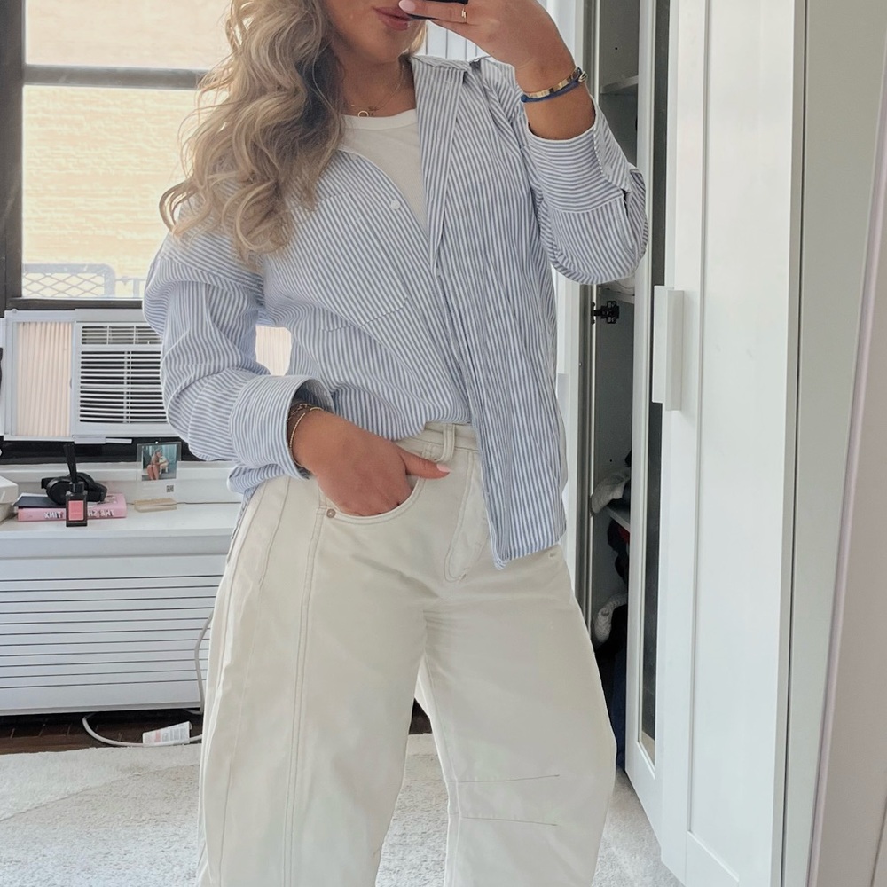 Zara Light Blue & White Striped Button-Down Shirt